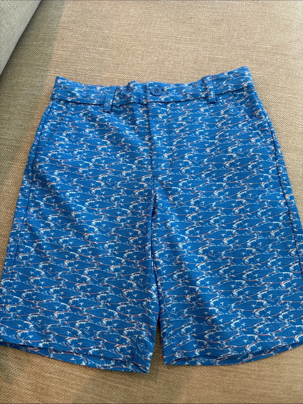 Vineyard Vines Blue and White Shark-Print Kids Shorts